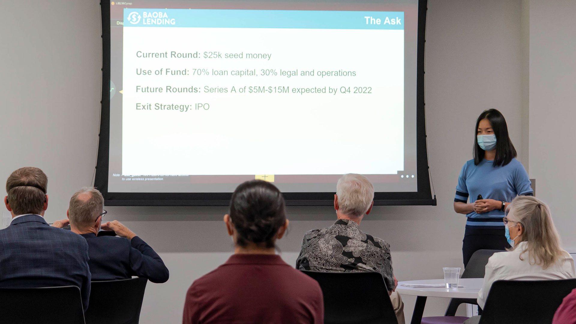 Innovation and venture development graduate student Prudence Zhu pitches Baoba Lending.