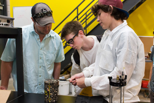 Students study the creation of asphalt as part of the free and week-long National Summer Transportation Institute, a program in the Fulton Schools Summer Academy. 