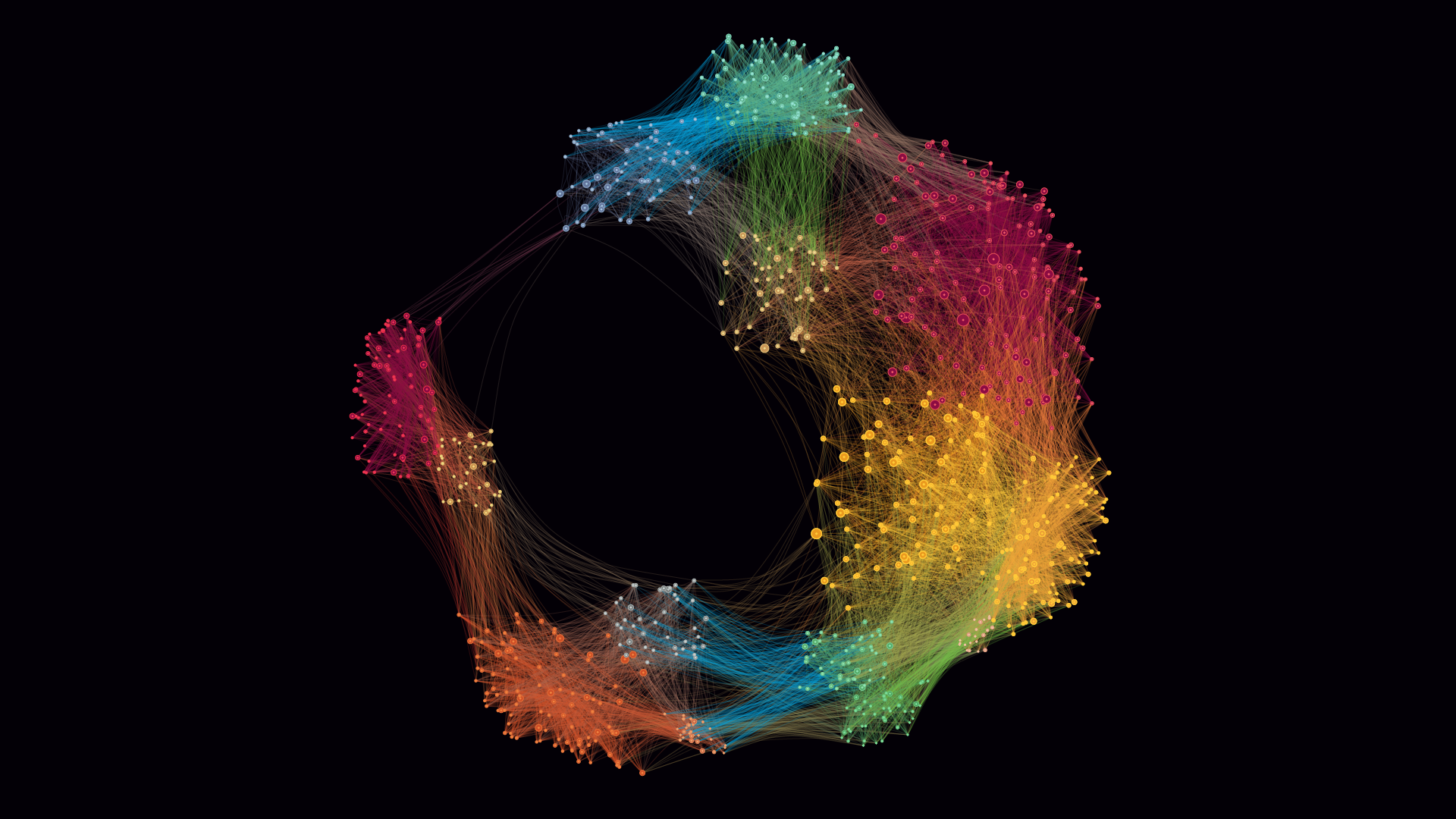 An illustration of complex interactions between objects as represented by big data networks and graphs used for machine learning and data science.