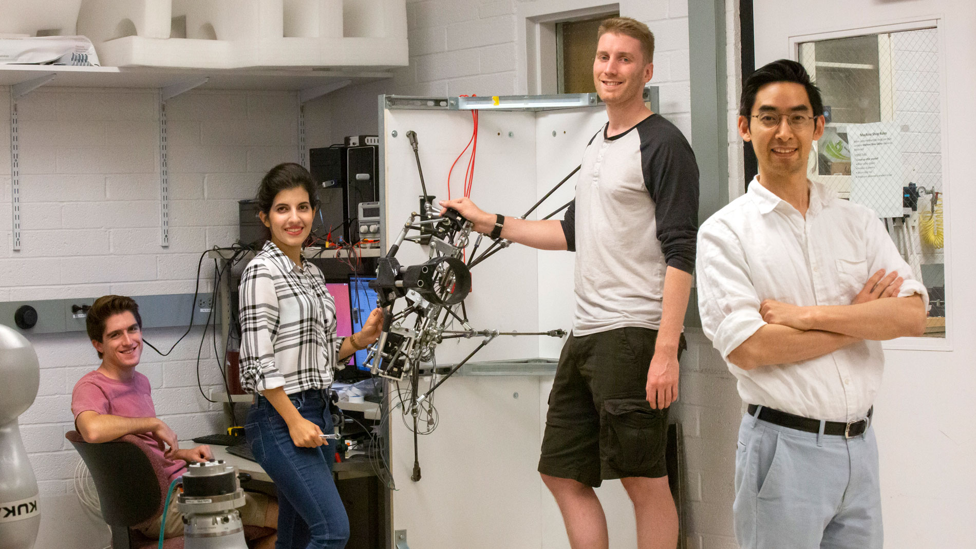 SEMTE-Hyunglae-Lee-2019-EG-4933w Assistant Professor Hyunglae Lee (right) and his students in the Neuromuscular Control and Human Robotics Laboratory.