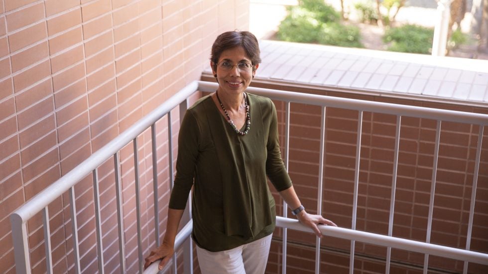 ECEE-Chaitali-Chakrabarti-2021-EG-1623aWeb-980x551 Chaitali Chakrabarti poses in the stairwell of the Goldwater Center