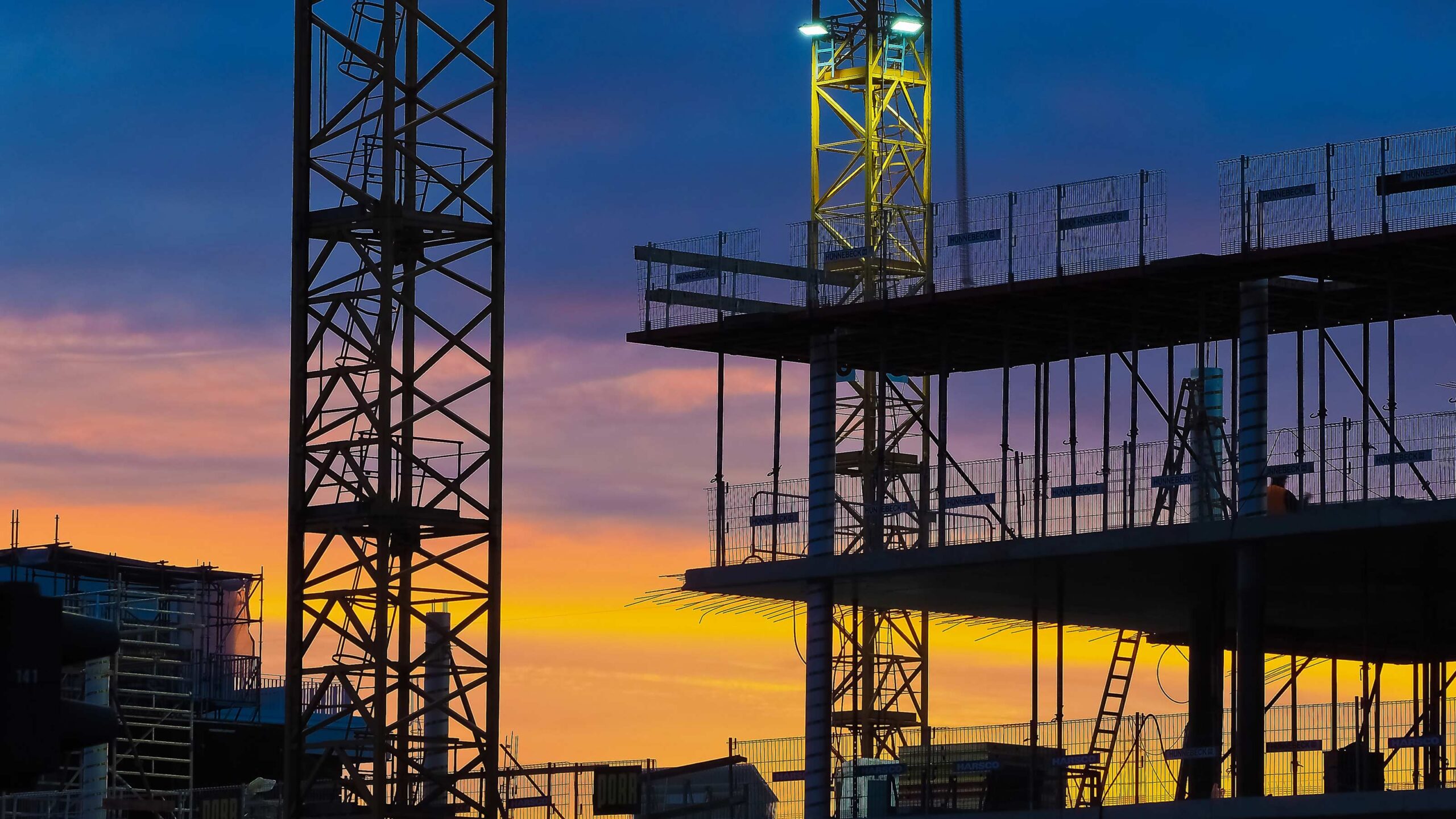 construction site during sun set