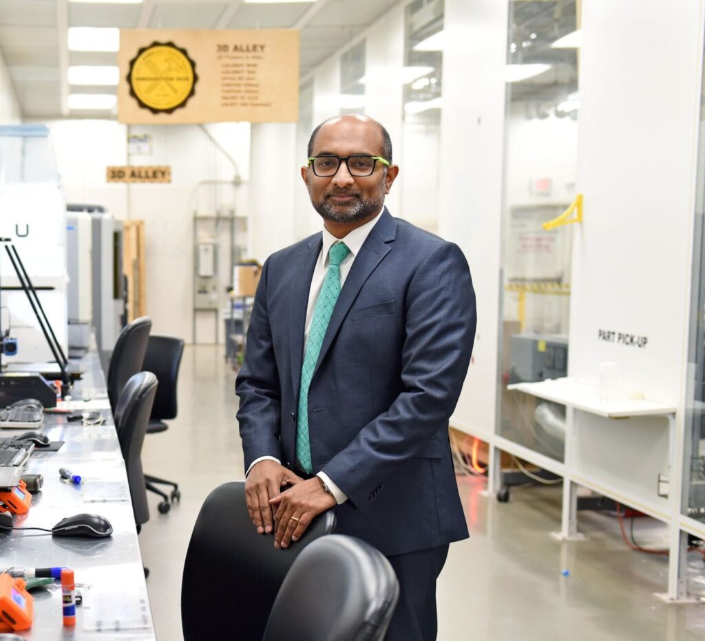 Binil Starly in the ASU Polytechnic campus Innovation Hub.