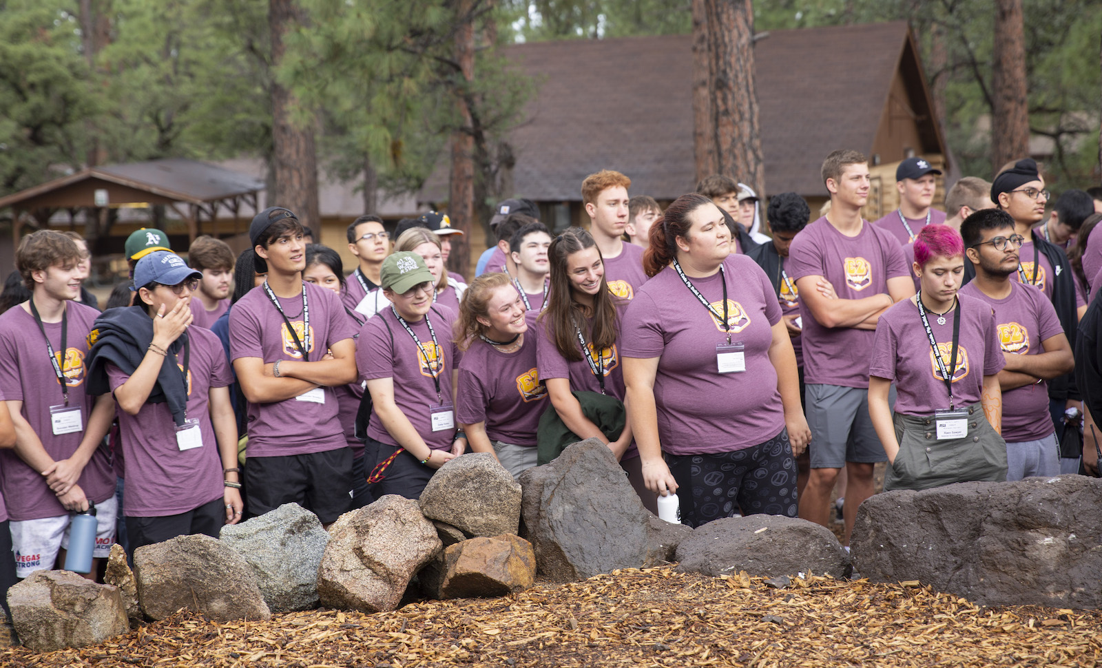 a crowd of E2 students