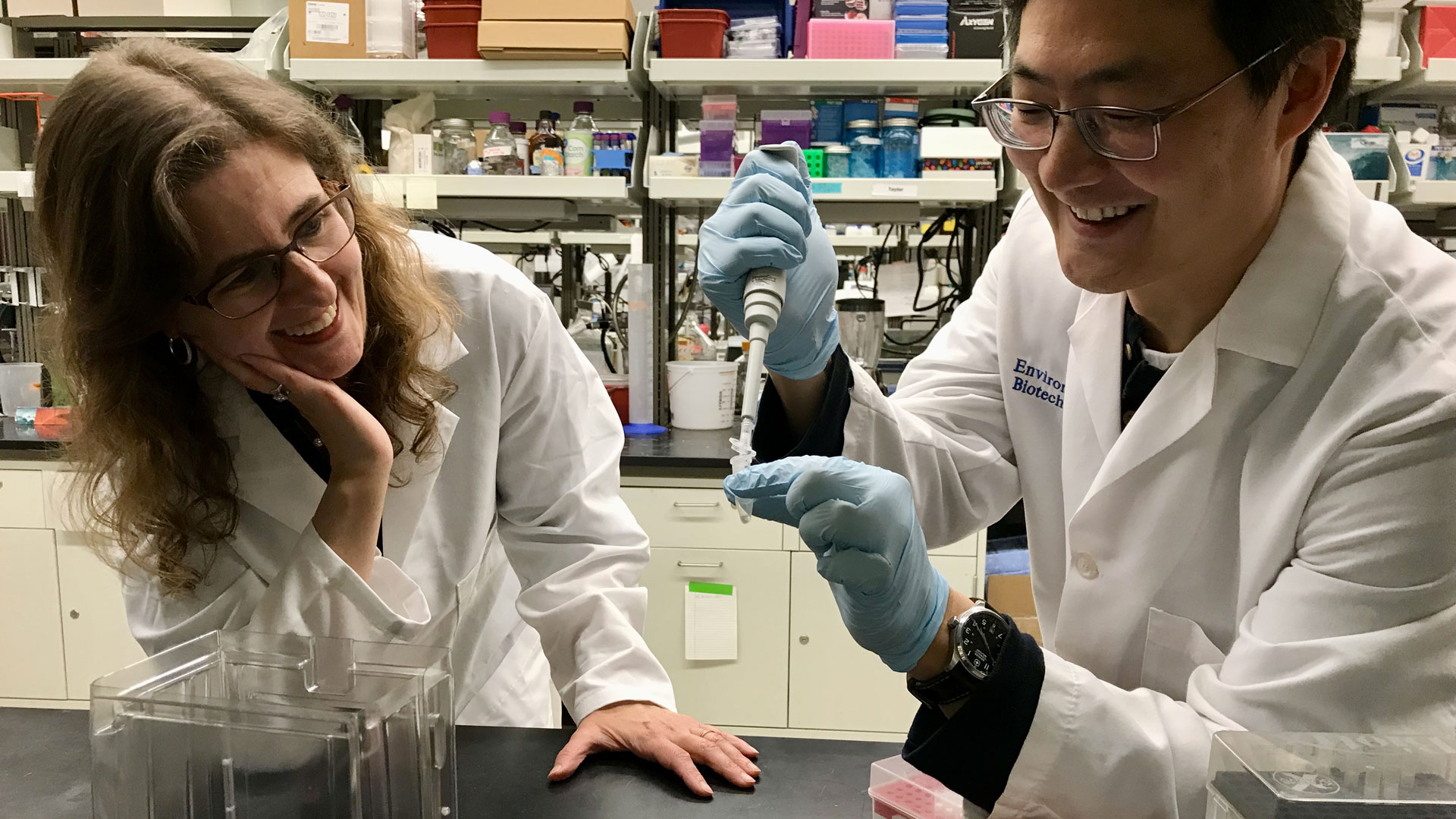 ASU Professor Rosa Krajmalnik-Brown and Assistant Professor Daewook Kang (now with the University of Toledo) in an ASU file photo from 2017. Krajmalnik-Brown, Kang and Professor James Adams are three of six co-inventors who were awarded a patent for their treatment for autism and related symptoms.