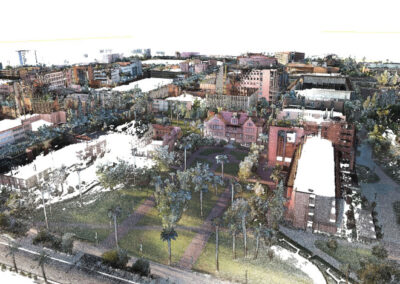 A figure depicting a digital 3D environment of the ASU Tempe campus.