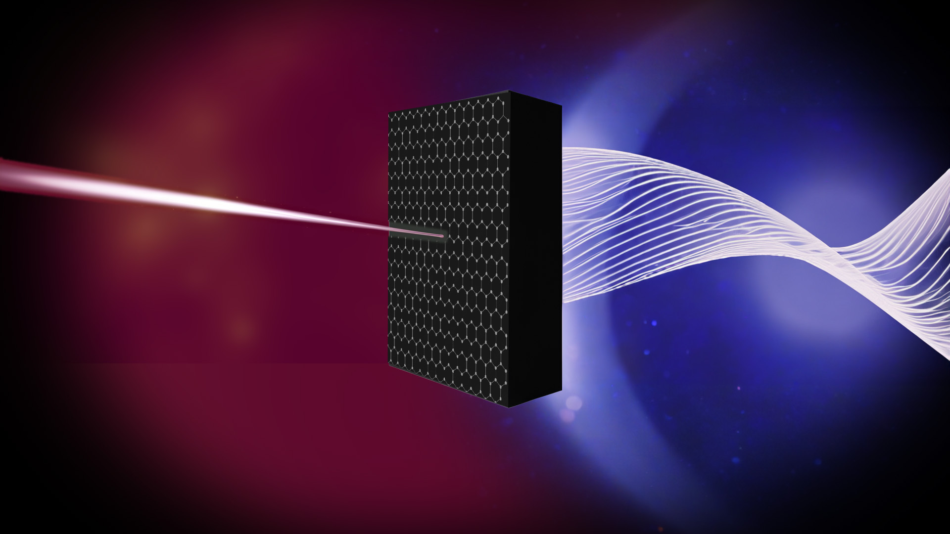 graphic of light hitting a block of material and turning into waves