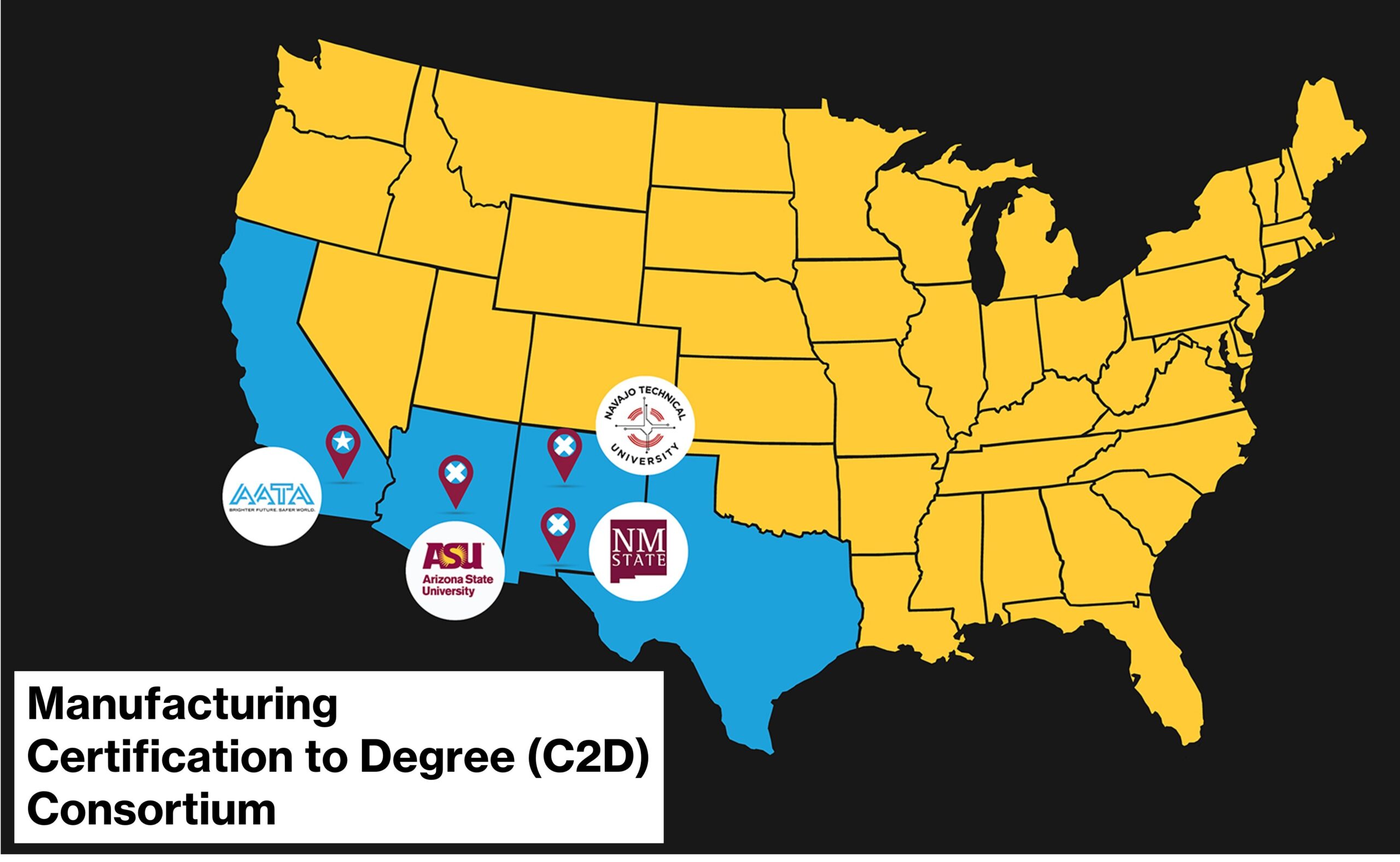 map of the United States with locations of Workforce Development program indicated