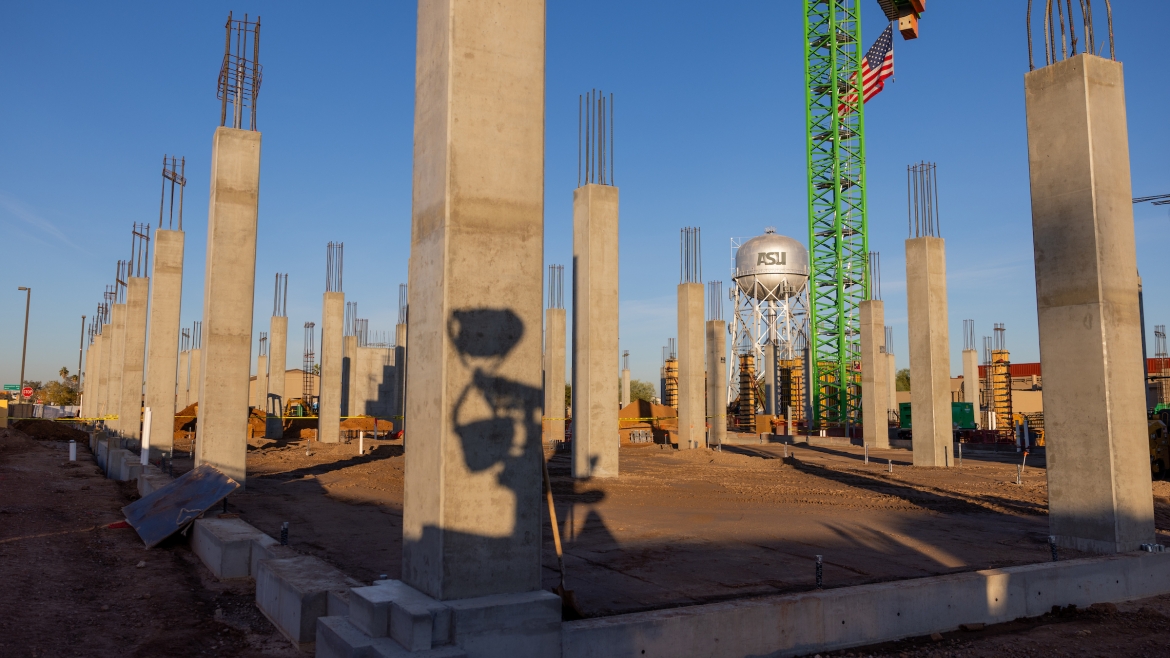 Concrete foundations of a new building on the ASU Polytechnic campus.