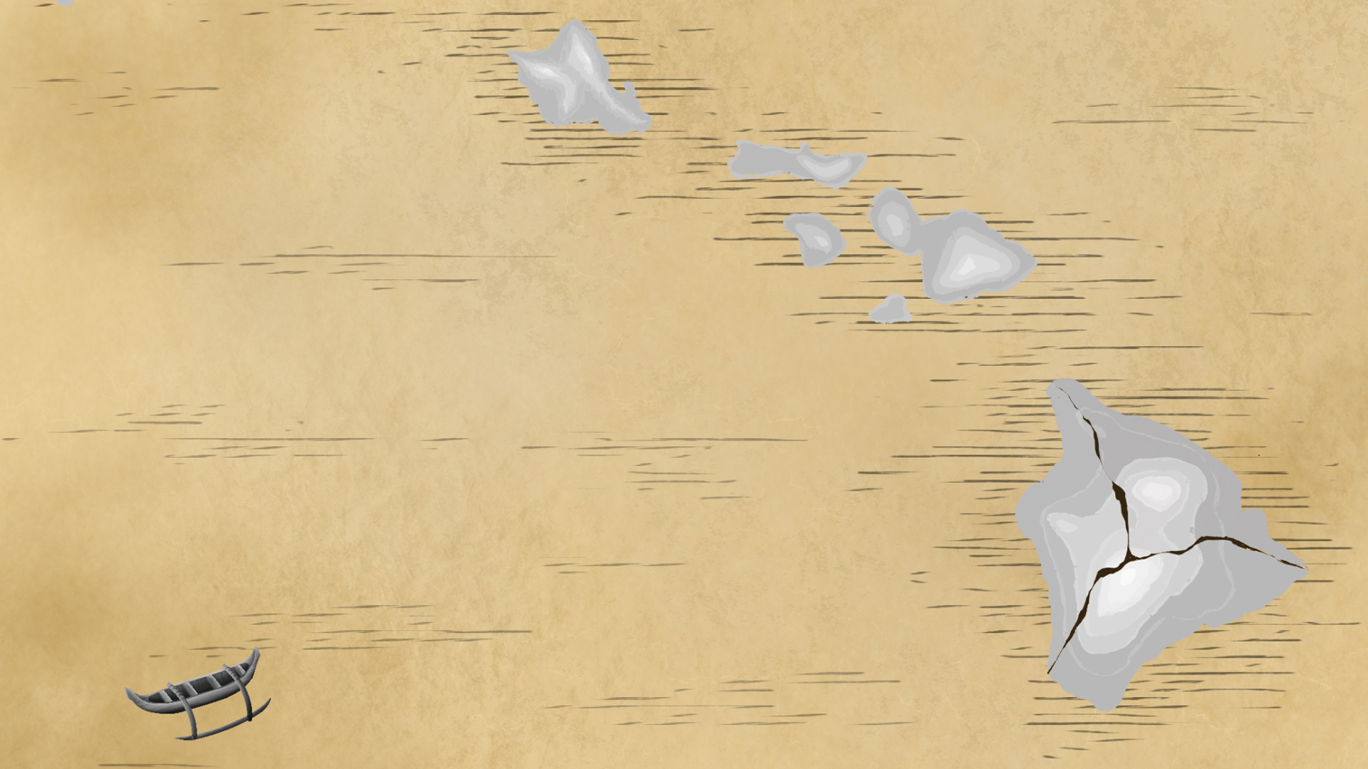 SCAI_hackathon_map_image An illustrated map of the Hawaiian Islands with an outrigger canoe.