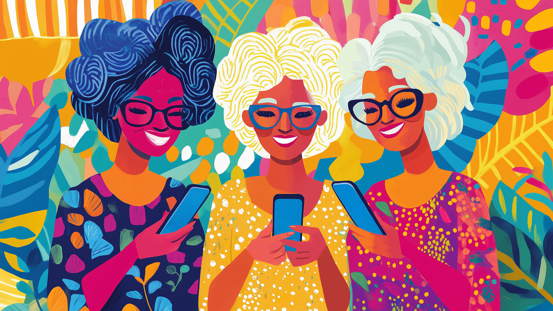 SCAI_thepause_main_image-w AI-generated image of three women holding cellphones